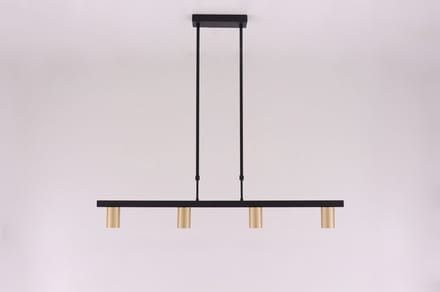 Hanglamp strak zwart met 4 gouden Gu10 spots - 110cm