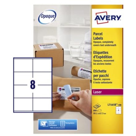 Verzendetiket Avery Block-out - 99 - 1 x 67 - 7mm wit doos 100 vel - 8 etiketten per vel