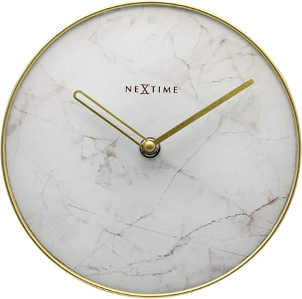 NeXtime Marble – Stille Tafelklok – 20 cm – Glas/Metaal – Wit