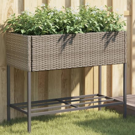 vidaXL - Plantenbakken - met - schap - 2 - st - 90x40x75 - poly - rattan - grijs