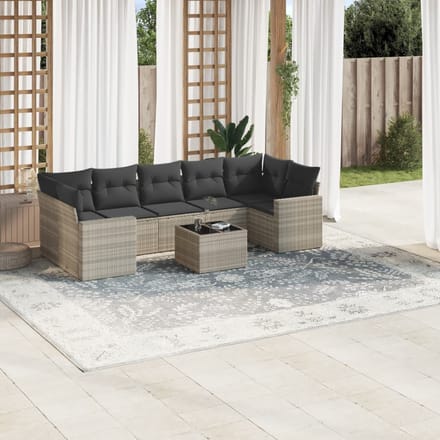 vidaXL - 8-delige - Loungeset - met - kussens - poly - rattan - lichtgrijs