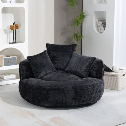 Futon bank - MUVOE - Lazy Boy - Hoge rugleuning - Zwarte chenille - Comfortabel en duurzaam zwart