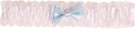 Kousenband grote maat - wit met blauw strikje