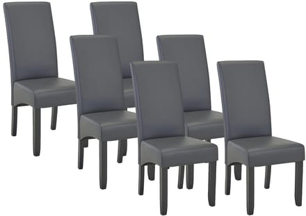 Vente-unique Set van 6 stoelen ROVIGO - kunstleer - mat grijs - zwarte houten poten