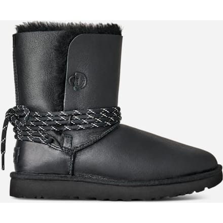 UGG® Bailey Tie LTHR for Women in Black, Size 5, Shearling/Polyester/Leather