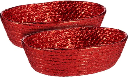 Mandjes - zeegras - 24 x 19 x 8 cm - rood metallic - 2x stuks - broodmandjes