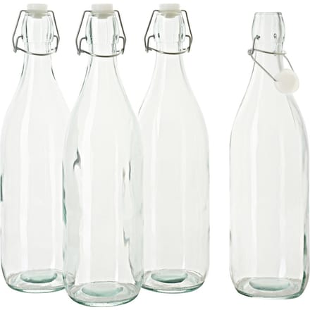 VBS Glazen fles met clip-sluiting "Rond", 900 ml, 4 stuks