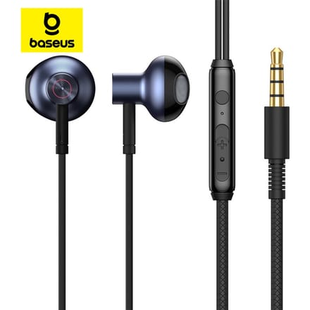 Baseus H19 bedrade koptelefoon 6D stereo bashoofdtelefoon in-ear 3,5 mm jack-headset met microfoon voor Xiaomi Samsung iPhone 6-oordopjes Black
