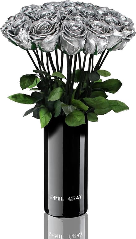 Luxe Set van 15 Infinity Rozen met Zwarte Glazen Vaas - Eeuwigdurende Bloemen