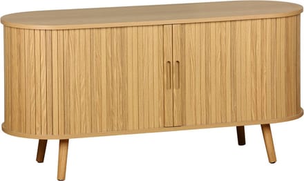 sweeek - Scandinavisch tv-meubel, 2 schuifdeuren, 4 vakken, gegroefd houteffect, 120cm