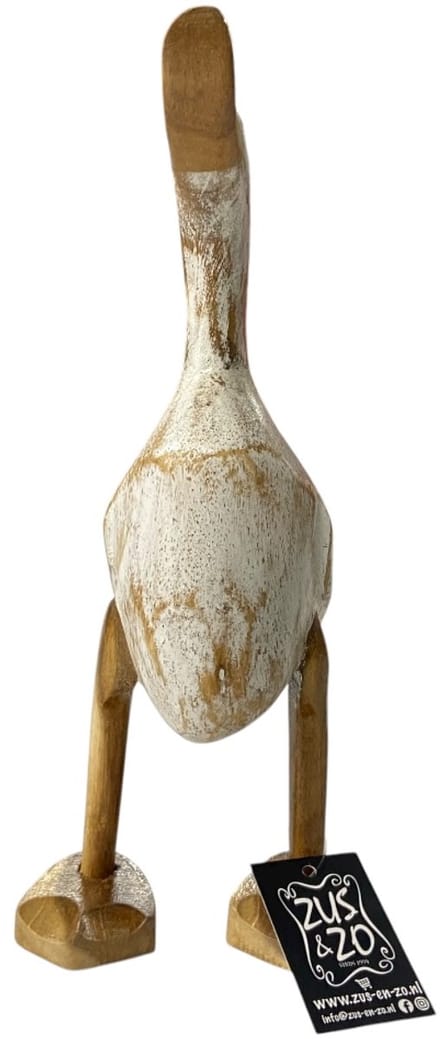 Handgemaakte houten eend “Bebek” – Wit met bruine poten – 24 cm – Indonesië