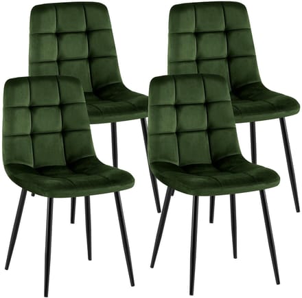 CLP Antibes Set van 4 Eetkamerstoelen - Zonder armleuning - Metaal frame - Velvet - Fluweel/groen