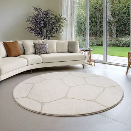 Luxe Japandi Vloerkleed Elio – Crème Natuursteenlook-Ø 120 cm rond