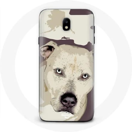 Coque - Samsung - Galaxy J3 2017 - Souple - Chien de Pitbull - Blanc blanc