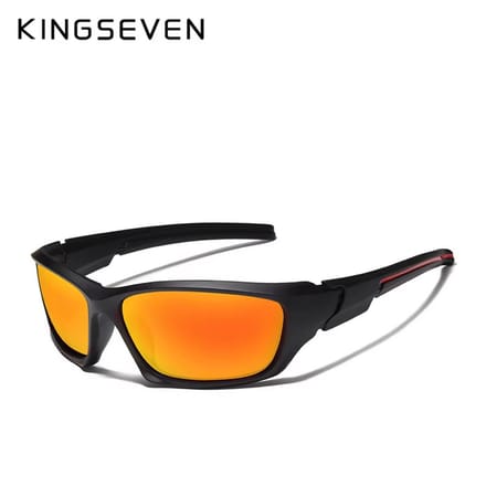 KINGSEVEN 768 Unisex Zonnebril - Wraparound model - Sportdesign Zwart Frame met Oranje Lenzen