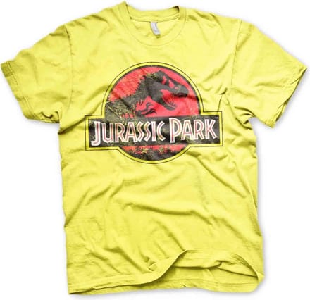 Jurassic Park Heren Tshirt -M- Distressed Logo Geel