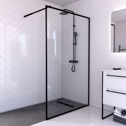 Paroi de Douche 120x200 cm - Cadre et Bras Aluminium NOIR MAT - DARK CONTOURING