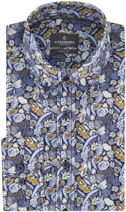 Casa Moda overhemd blauw geprint 100% katoen casual fit