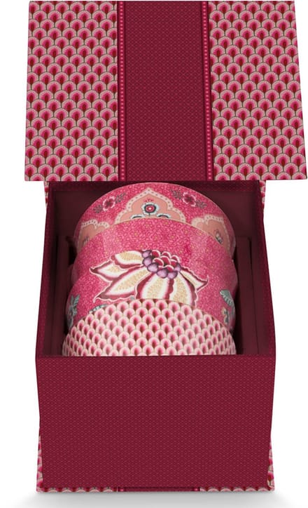 Pip Studio oriental flower dark pink cadeauset van 4 bowls 12cm assortie