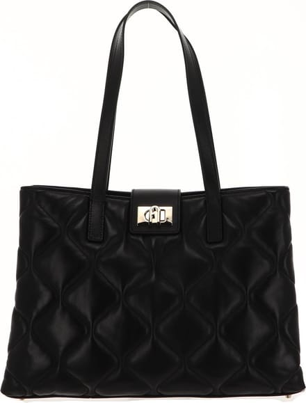 FURLA Leren Schoudertas 1927 Tote Quilted Nero Zwart
