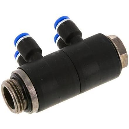 4mm x G3/8'' 4-way Manifold Messing/PA 66 Insteekfitting Buitendraad Draaibaar NBR