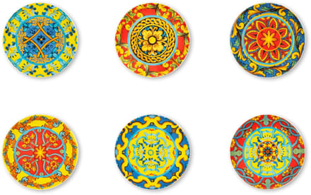 Excelsa Set van 6 Trinacria voorgerechtborden Ø 15 cm – Multicolor, Siciliaans Design, Excelsa