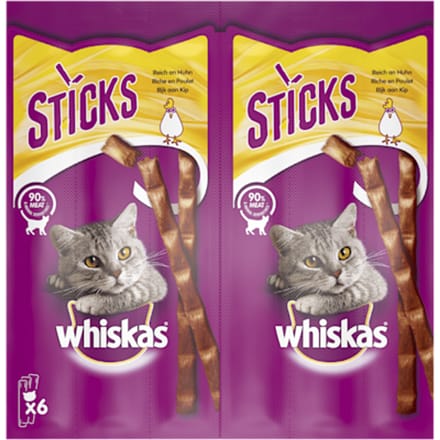 14x 36g Whiskas Sticks Rijk aan Kip Kattensnacks