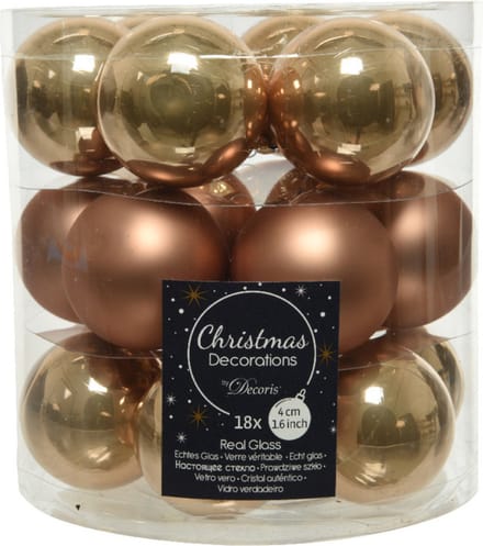 Decoris Kleine kerstballen - 18x st - camel bruin - D4 cm - glas - kerstversiering