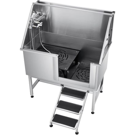 127 cm Hondentrimbad Roestvrij Staal met Trap Waterfilter Links