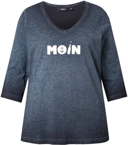 Ulla Popken - Dames - Shirt moin V-hals 3/4-mouw - Zwart - Maat 54+