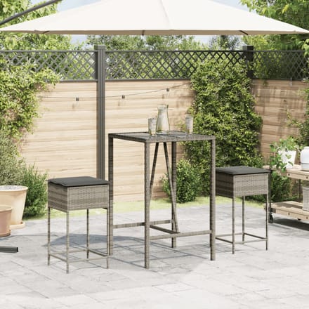 vidaXL - Tuinbarkrukken - met - kussens - 2 - st - poly - rattan - grijs