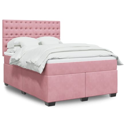 vidaXL - Boxspring - met - matras - fluweel - roze - 140x200 - cm