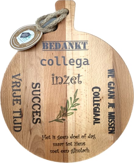 Creaties van Hier - Serveerplank - Collega doei - Hout - 45 cm