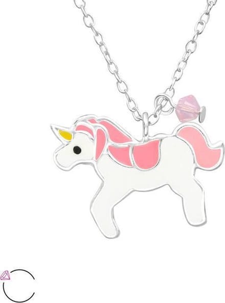 Amanto Ketting Ezme P - 925 Zilver E-Coating - Eenhoorn - 19x13mm - 36+3cm