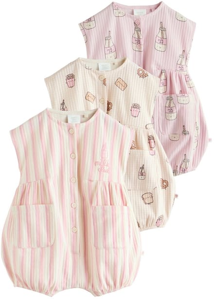 Next - Meisjes - Set van 3 babyrompers met knopen - Roze