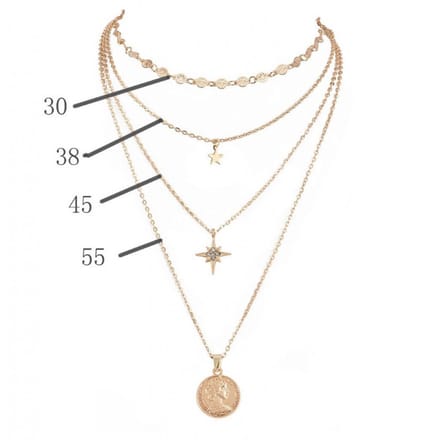 Fijne delicate ketting met ster-medallion – 4-delig – Goudkleur
