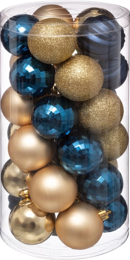 Feeric Christmas Kerstballen - 30x st - blauw/champagne - D6 cm - kunststof - kerstversiering