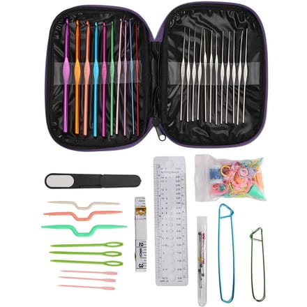 Kit de 100 aiguilles à tricoter pour pulls, 22 crochets en métal, outils de couture, DIY violet