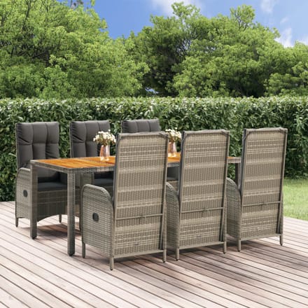 vidaXL - 7-delige - Tuinset - met - kussens - poly - rattan - grijs