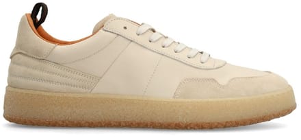 Manfield - Heren - Beige leren sneakers met suède details - Maat 42