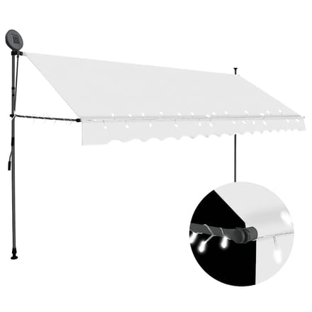 vidaXL - Luifel - handmatig - uitschuifbaar - met - LED - 400 - cm - crèmekleurig