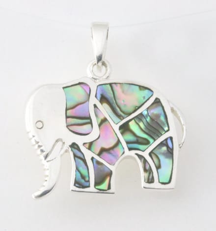 Zilveren olifant hanger met abalone schelp