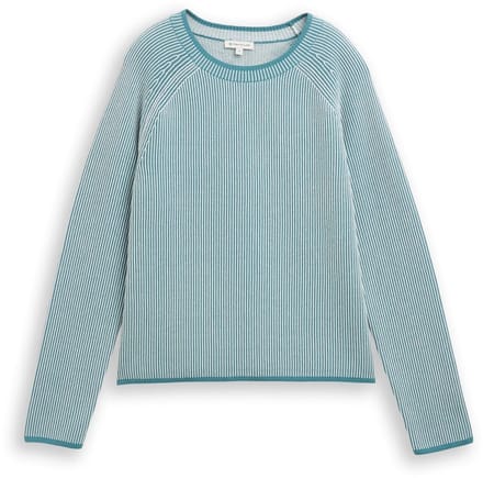 Tom Tailor - Gebreide trui met ronde hals - Maat S - teal plaited knit