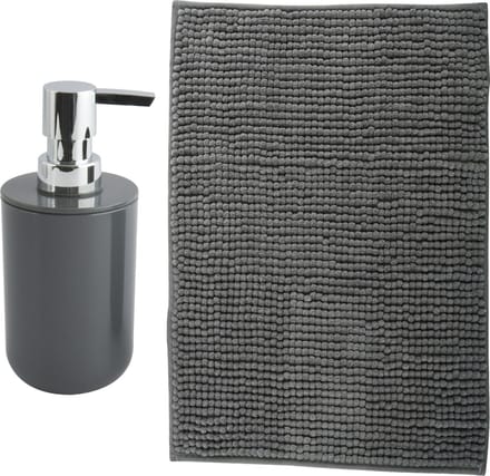 MSV badkamer droogloop mat - Milano - 40 x 60 cm - met bijpassende kleur zeeppompje - donkergrijs