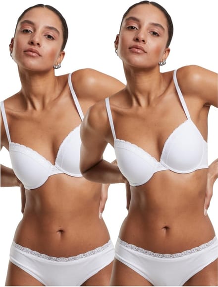 Urban Classics - Basic Cotton Lace 2Pack BH - 85B - Wit/Wit