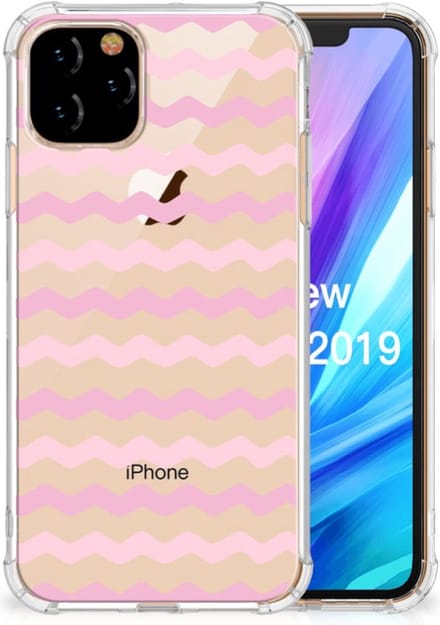 Apple iPhone 11 Pro Doorzichtige Silicone Hoesje Waves Roze