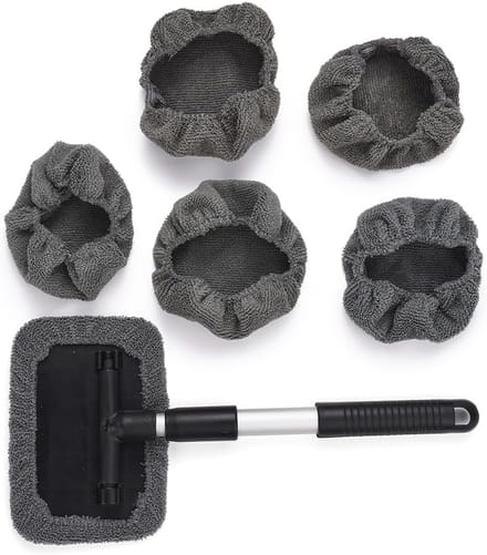 Retractable Car Window Cleaner Tools - Car Window Cleaner Inner Kit met 6 Pcs Washable Microfiber Cloth - 180°Rotating Car Windscreen Wiper - Car Window Brush voor Auto SUV
