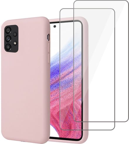 Hoesje geschikt voor Samsung A53 5G + 2x Screenprotector – Tempered Glass - Liquid Back Case Cover Rose