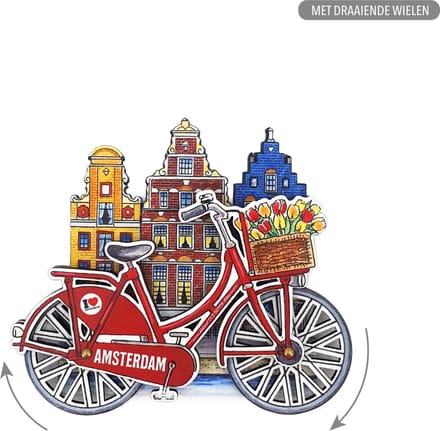 MDF - Amsterdam Huisjes Fiets - Rood - Met Draaiende Wielen - Souvenir