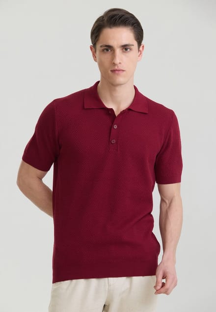 Felix Hardy Overhemd Knit - Basic Shirt - 100% Katoen - Korte Mouw Heren Bordeaux - L